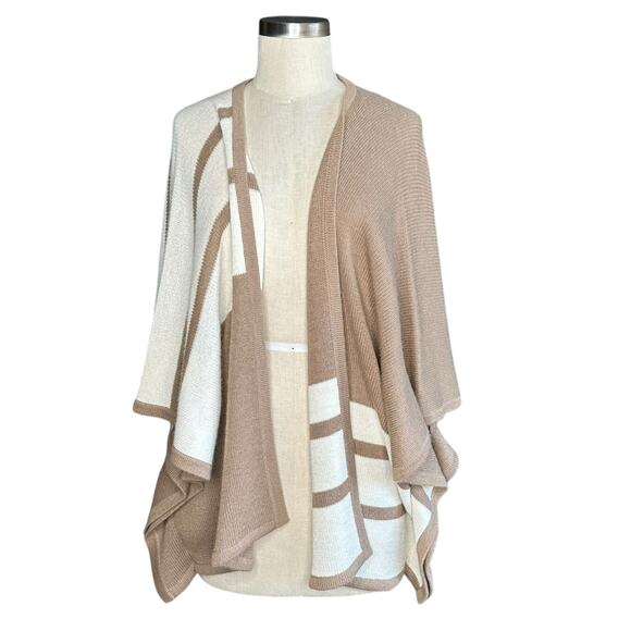 BROCHU WALKER Open Front Alpaca Wool Blend Poncho Sweater Women's One Size Tan - Picture 1 of 6